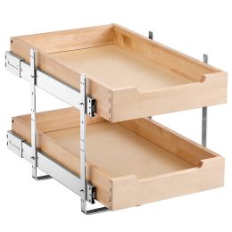 2 Tier Pull Out Cabinet Organizer, 14"W x 21"D Cabinet Drawer, Soft Close Slide out Shelf, Heavy-Duty Sliding Wood Drawer