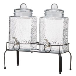 Beverage Dispenser, 2 Pack 1.5 Gallon Drink Dispensers for Parties, Glass Juice Dispenser with Metal Stand, Stainless Steel Spigot
