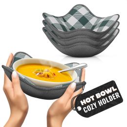 4 Pcs Microwave Bowl Cozy Holders Gray & White Checkered Heat Resistant Microwave Bowl Holders for Hot Food Protect Hands from Hot Dishes Soft Fa
