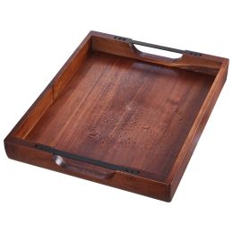 Wood Serving Tray, Acacia Wooden Tray Board with Handles, Decorative Rustic Serving Trays Platter, Ideal for Breakfast in Bed, Lunch, Kitchen