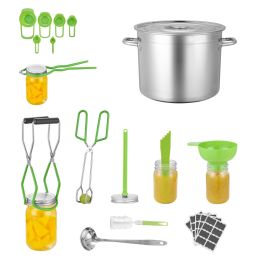 Canning Supplies Starter Kit, 11 Pieces Stainless Steel Water Bath Canning Kit for Beginners, Canning Tools Set: Pot, Rack, Lid, Ladle, Funnel, T
