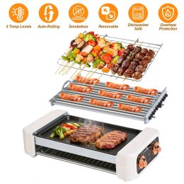 Multifunctional Electric Hot Dog Roller Machine, 3-in-1 Sausage Grill with Non-Stick Griddle, Smokeless BBQ Grill for Home, Dorm, RV, Party