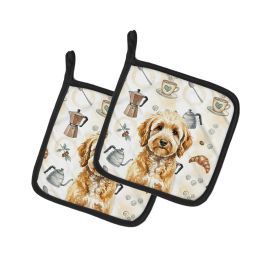 Goldendoodle Coffee Bar Pair of Pot Holders Pair 7.5x7.5 Quilted Insulated Hot Pads Decorative Kitchen Gift Made in USA