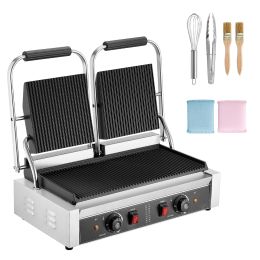Commercial Panini Grill, 3600W Electric Sandwich Panini Maker, Stainless Steel Double Sandwichs Press with Handle and Temp Control