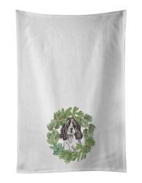 NEW Cocker Spaniel Black and White Ticked Christmas Wreath Kitchen Towel Set of 2 White Dish Towels Decorative Bathroom Hand towel for Hand, Face