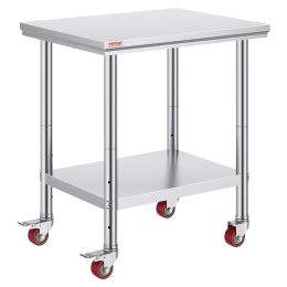 Stainless Steel Work Table 30 x 24 x 33 Inch, 700 LBS Load Capacity with 4 Wheels, 3 Adjustable Height Levels