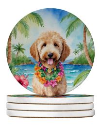 Goldendoodle Luau Large Sandstone Coasters Pack of 4 Absorbent Round Coasters Decor Gifts for Men or Women, 4 in, Multicolor
