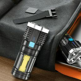POWERFUL Tactical Quad-Core Super Bright Torch LED Flashlight USB Rechargeable Camping (Option: W12480379)