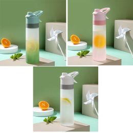 Spray Water Bottle For Girls Outdoor Sport Fitness Water Cup Large Capacity Spray Bottle Drinkware Travel Bottles Kitchen Gadgets (Option: Green and Pink and White)