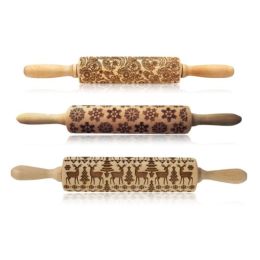 Rolling Pin Christmas Embossing (Option: Deer+Snow+B 35cm)