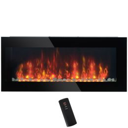 41.3" 1500W Electric Wall-Mounted Fireplace with Flame Effect, 7 Color Background Light, Black (Option: Black-1203x200x629 mm)