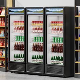 Commercial Merchandiser Refrigerator 12.2 CU.FT Glass Door Display Refrigerator (Option: Black)