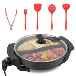 6L Electric Hot Pot With Divider 1100W Dual-Flavor Pot Shabu Shabu Pot Non-Stick With 5-Temp Control For Shabu Shabu Fondue Perfect For Family Ga (Option: Black)
