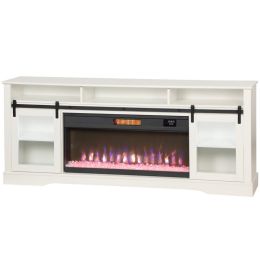 Fireplace TV Stand for TVs Up to 80 Inch, TV Console with Electric Fireplace, Open Storage and Side Cabinets, White (Option: White-1910x475x190 mm)