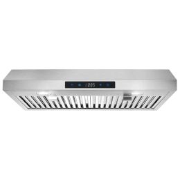 30 Inch Kitchen Under Cabinet Range Hood 3-Speed 600CFM Vent W/LEDs Silver/Black (Option: SliverTouchControl)