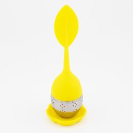 1pc Tea Infuser Silicone Handle Stainless Steel Strainer Drip Tray Included - Loose Tea Steeper - Best Tea Infuser For Loose Leaf Or Herbal Tea (Color: 1 Pack Yellow)