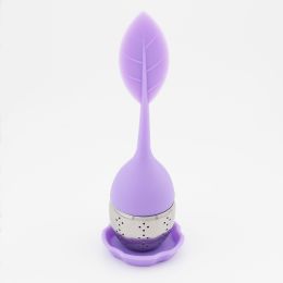 1pc Tea Infuser Silicone Handle Stainless Steel Strainer Drip Tray Included - Loose Tea Steeper - Best Tea Infuser For Loose Leaf Or Herbal Tea (Color: 1 Pack Purple)