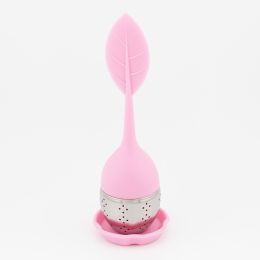 1pc Tea Infuser Silicone Handle Stainless Steel Strainer Drip Tray Included - Loose Tea Steeper - Best Tea Infuser For Loose Leaf Or Herbal Tea (Color: 1 Pack Pink)