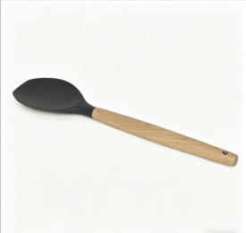 Wooden handle silicone cooking utensils, heat-resistant non-stick kitchen tools including spoon rests, egg beaters, tongs and spatulas (Style: scraper-2)