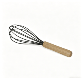 Wooden handle silicone cooking utensils, heat-resistant non-stick kitchen tools including spoon rests, egg beaters, tongs and spatulas (Style: egg beater)
