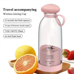 350ml Electric Juicer Blender Mini Portable Blender Bottle USB Rechargeable Fruit Mixers Juicers Multifunction Juice Maker Machine Food Milkshake (Color: Pink)
