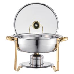 Chafing Dish Buffet Set, 5 Qt 4 Pack, Stainless Steel Chafer with 4 Full Size Pan (Style: Golden-Glass lid, Set: 4 Pcs)