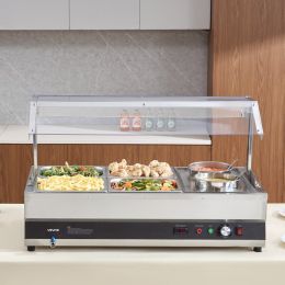 Commercial Soup Warmer Soup Station With Cover 2-Pot & 4-Pan Soup Kettle (Option: Silver)